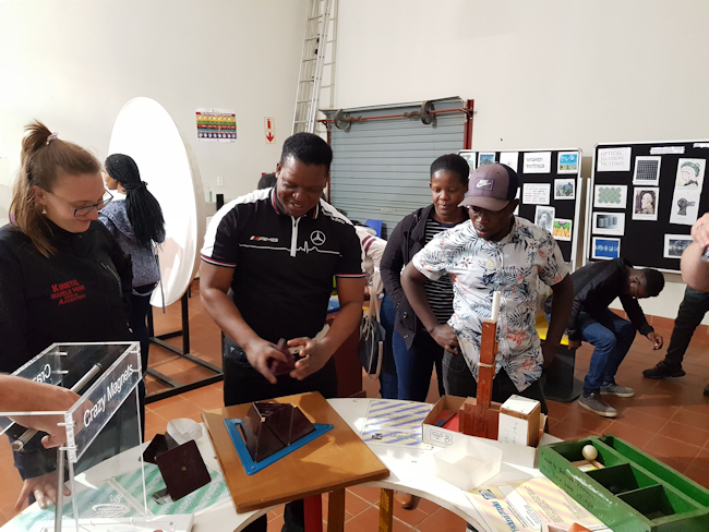 Centre Manager Sampie Mathebe showing exhibits at the Vuwani Science Resource Centre of the University of Venda
